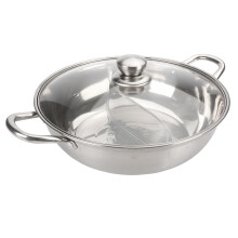 Hot Pot Wok 12.5 Inch Stainless Steel Shabu Shabu Pot with Dual Compartment and Glass Lid