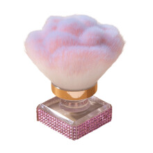Pink Nail Dust Brush and Makeup Blush Brush with Rhinestone Handle, Soft Bristles Dual Use