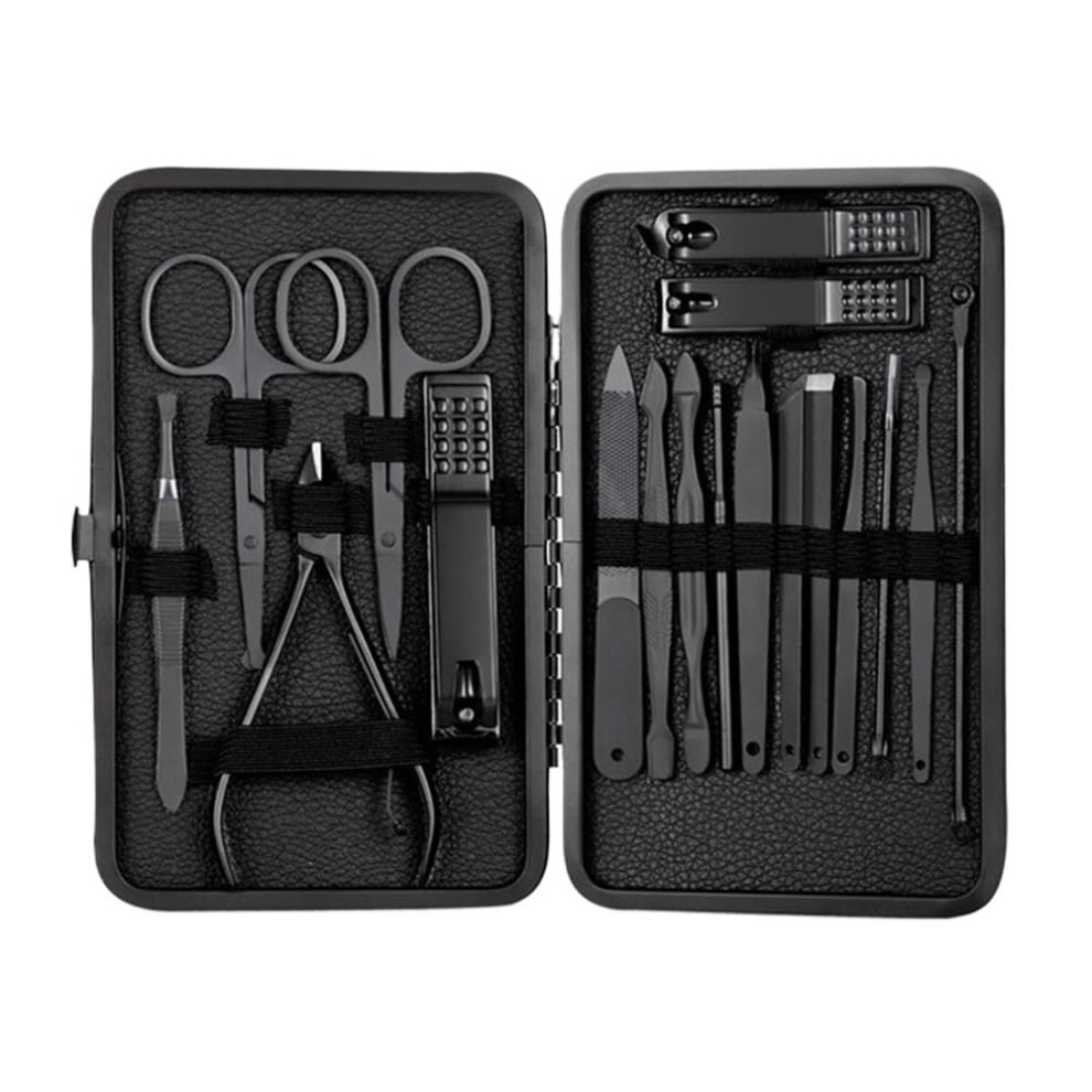Manicure Pedicure Set 18in1 Stainless Steel Nail Clipper Kit with Leather Case for Travel