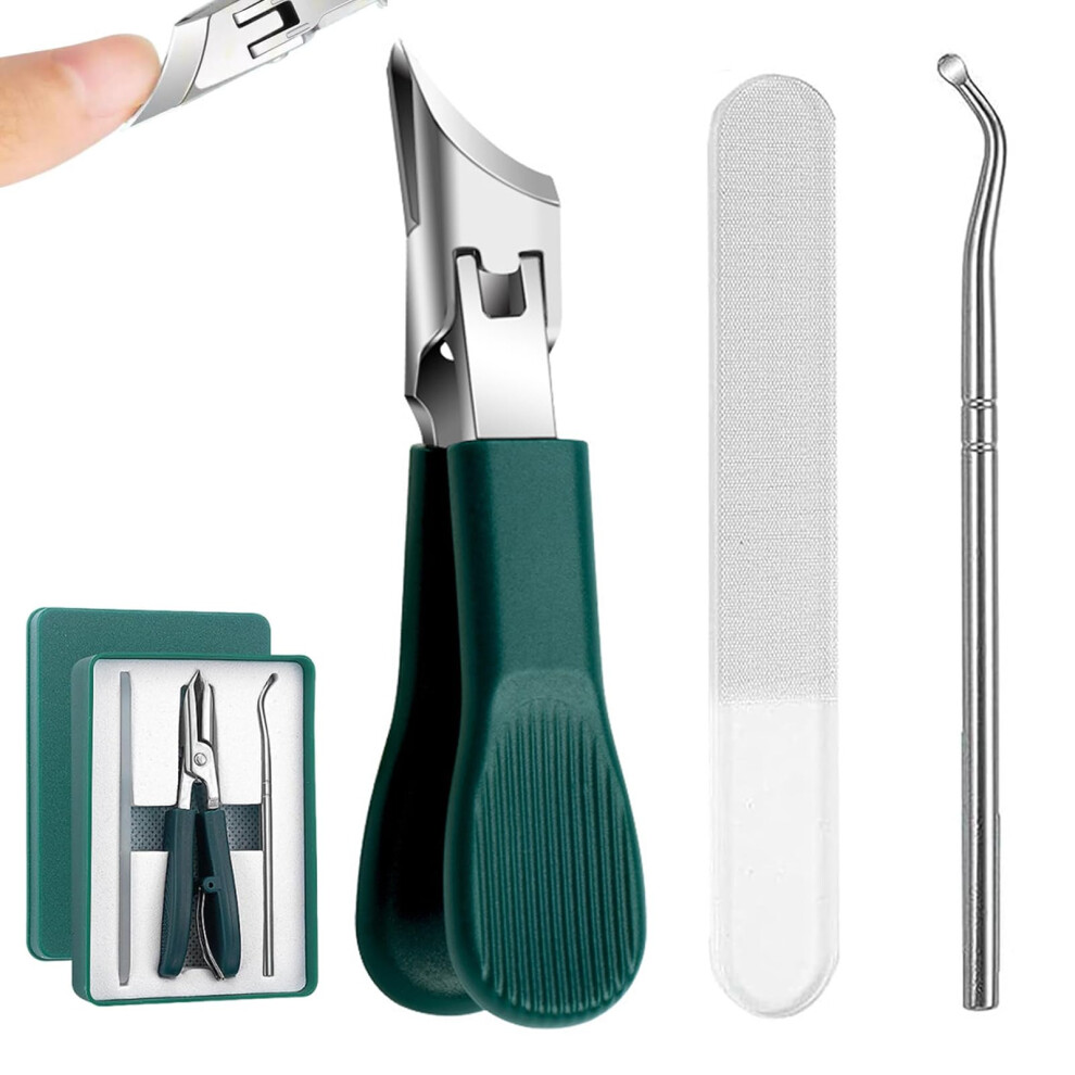 Nail Clippers Set with Wide Jaw Opening, 25 Slanted Stainless Steel Blade, Splashproof Design for Thick Toenails and Fingernails