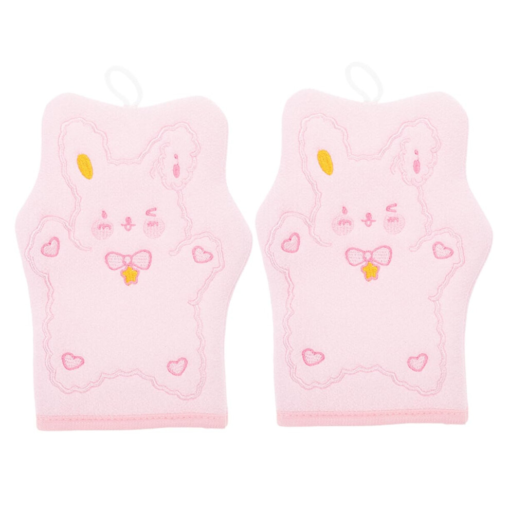 2pcs Exfoliating Bath Gloves with Rabbit Embroidery, Deep Cleaning Body Scrub Mitts for Smooth Skin