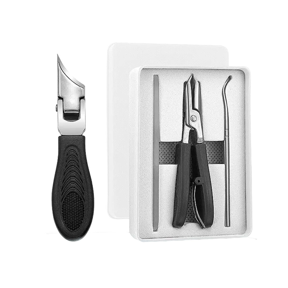 Black Nail Clippers For Thick And Ingrown Toenails Set With Ultra Sharp Blades, Splash Guard And File