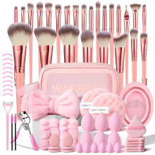 70 Pcs Pink Makeup Brush Set with Case, Professional Synthetic Brushes for Face and Eye