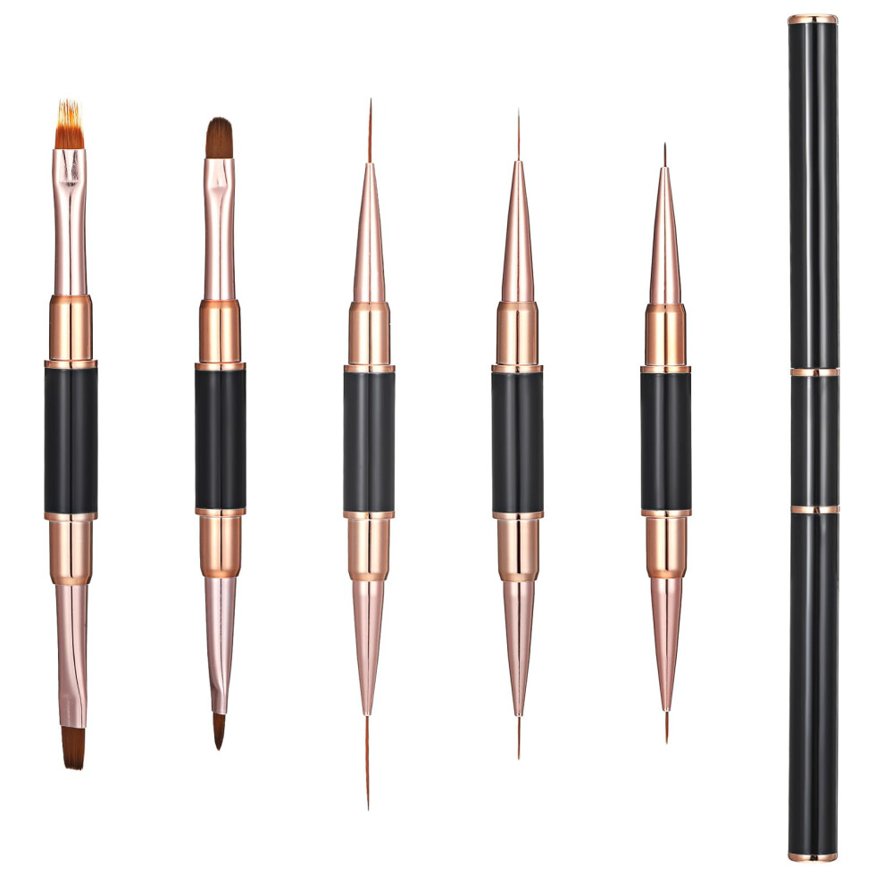 Nail Art Brush Set 5pcs DoubleEnded Acrylic Brushes with Covers for Gel Detailing and Lines