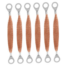 6pcs Copper Ground Strap with Ring Terminals Flat Braided Automotive Grounding Cable for Static Elimination