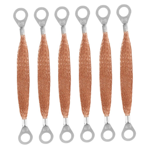 6pcs Copper Ground Strap with Ring Terminals Flat Braided Automotive Grounding Cable for Static Elimination