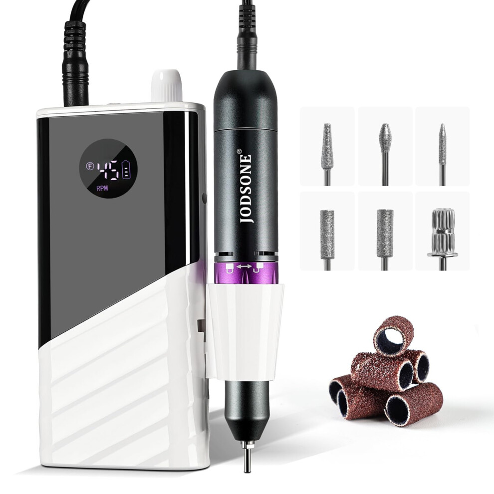 Professional Nail Drill 45000 RPM Rechargeable Electric Nail File for Gel Removal with 6 Bits