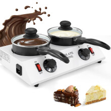Double Chocolate Melter with Dual Ceramic Pots, 1L Capacity, Precise Temperature Control for Home and Commercial Use