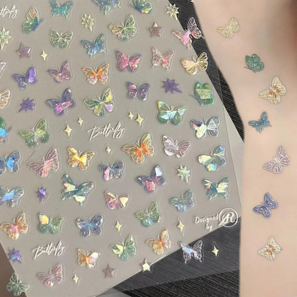 Purple/Blue Butterfly Nail Art Stickers Selfadhesive Decals Diy Salon Manicure 6 Sheets