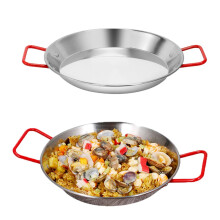 Stainless Steel Paella Pan 26cm with Red Handle, NonStick Seafood Cooking Pot for Even Heating