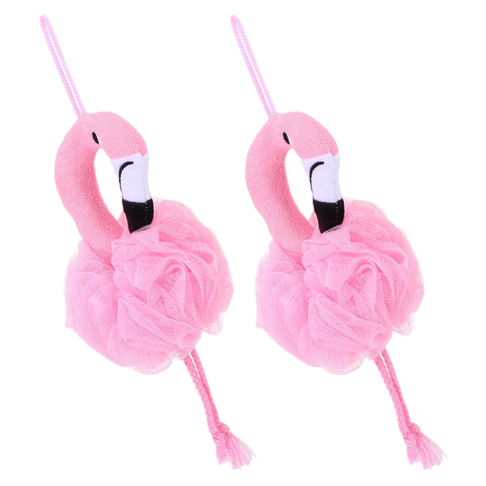Bath Loofah 2pcs Flamingo Shower Pouf Set for Deep Exfoliating Clean and Gentle Skin Scrubbing