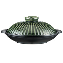 Japanese Donabe Pot Ceramic Casserole Dish with Flavor Lid, Oven Safe, Green 8.6 Inches
