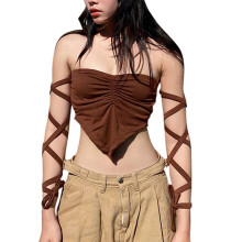 Dámský sexy top bez rukávů s odhalenými rameny, bandeau, s krátkým rukávem a stahovací šňůrkou na boku, měkký a pohodlný materiál pro