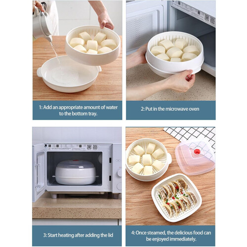Microwave Steamer for Dumplings and Buns, Stackable Tray with Clear Vented Lid, Single Layer 2