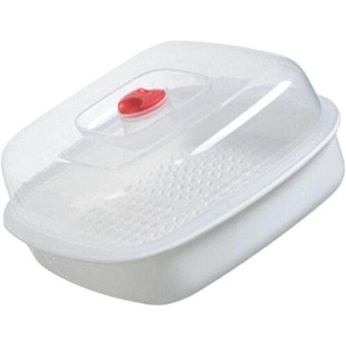 Microwave Steamer for Dumplings and Buns, Stackable Tray with Clear Vented Lid, Single Layer 1