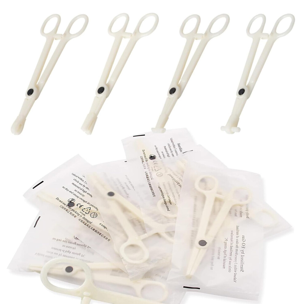 20 Pack Disposable Piercing Clamps with AutoLock Teeth, Hygienic Forceps for Professional Use