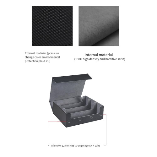 Trading Card Storage Box 1800+ Card Deck Case with Magnetic Lock Closure Side Loading Black Gray 1
