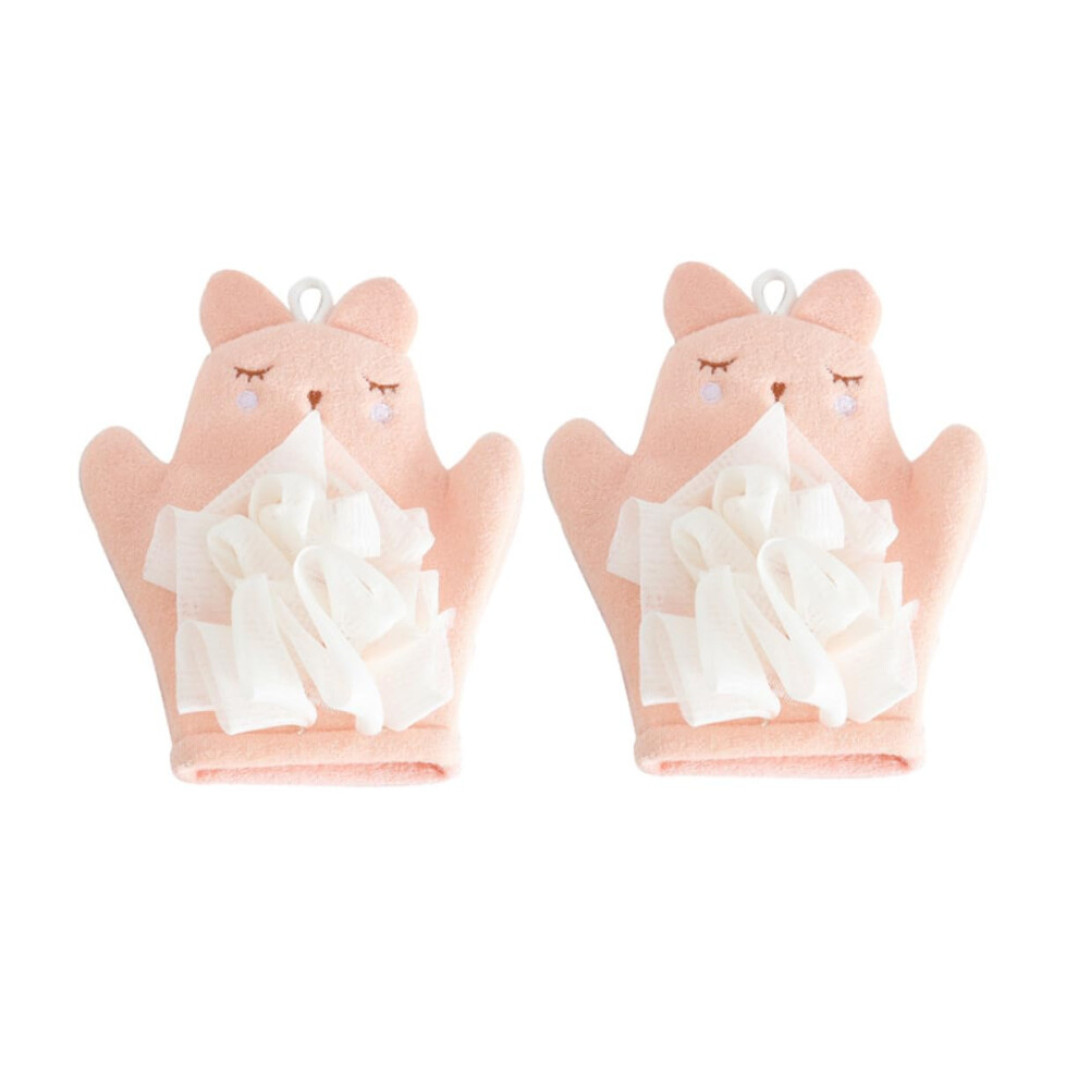 Pink 2Pcs Exfoliating Bath Gloves Doublesided For Deep Cleaning Gentle On Sensitive Skin