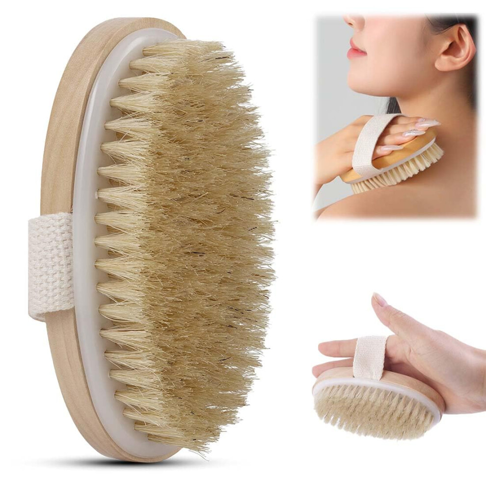 Body Brush with Natural Bristles for Gentle Daily Exfoliation and Dry Brushing Skin Care