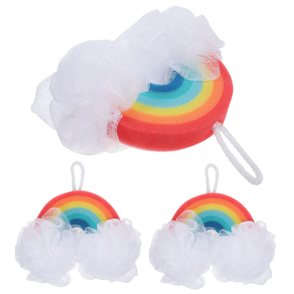 Bath Sponge Set with Gentle Exfoliating Body Scrubber, Baby Safe, Vibrant Rainbow Design, 3pcs