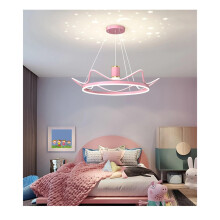 Chandelier Light with Dimmable Brightness Control, Adjustable LED Ring Pendant Ceiling Lamp, 55cm Pink