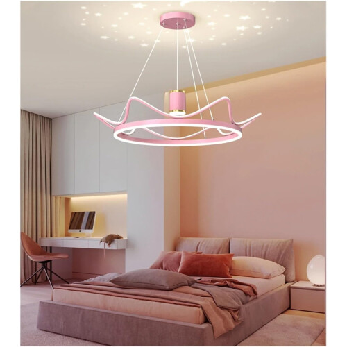 Chandelier Light with Dimmable Brightness Control, Adjustable LED Ring Pendant Ceiling Lamp, 55cm Pink 1