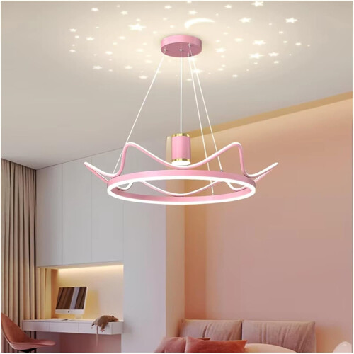 Chandelier Light with Dimmable Brightness Control, Adjustable LED Ring Pendant Ceiling Lamp, 55cm Pink 2
