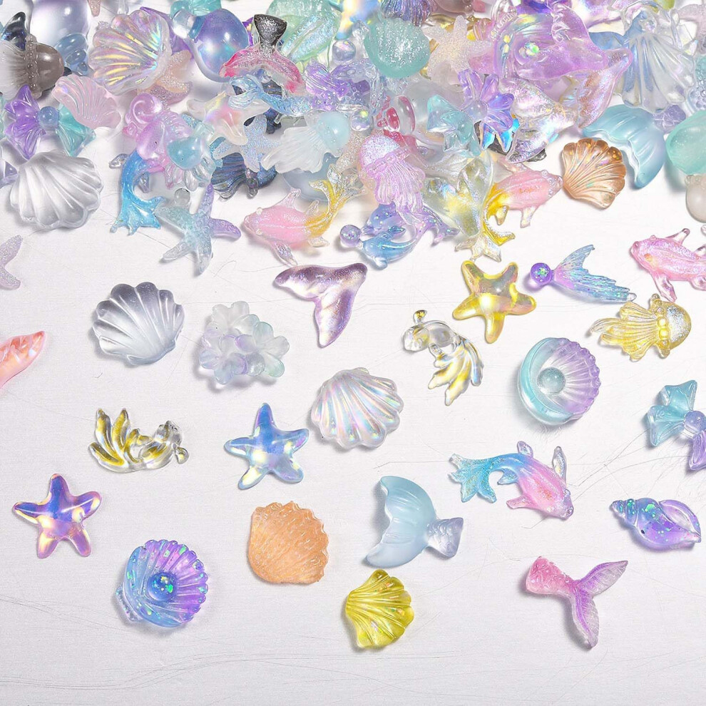 30pcs Nail Art Charms with Vivid OceanThemed Designs, Colorful 3D Seashell Starfish Dolphin Decorations