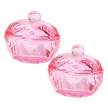 Pink Glass Acrylic Nail Dappen Dish Set of 2 with Lids for Professional Liquid Mixing