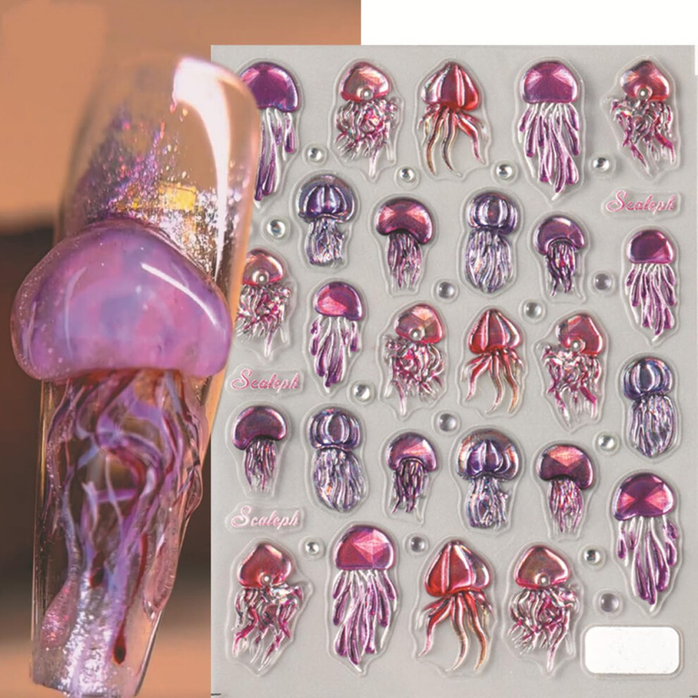 5D Embossed Jellyfish Nail Art Stickers Ocean Theme SelfAdhesive Marine Nail Decals for Summer