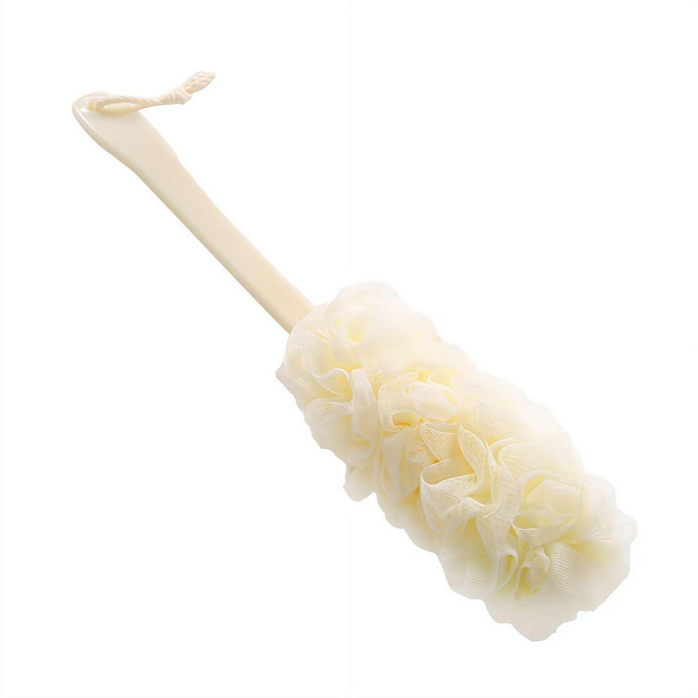 White Long Handle Bath Brush Bamboo Shower Loofah Exfoliating Body Scrubber With Hanging Rope