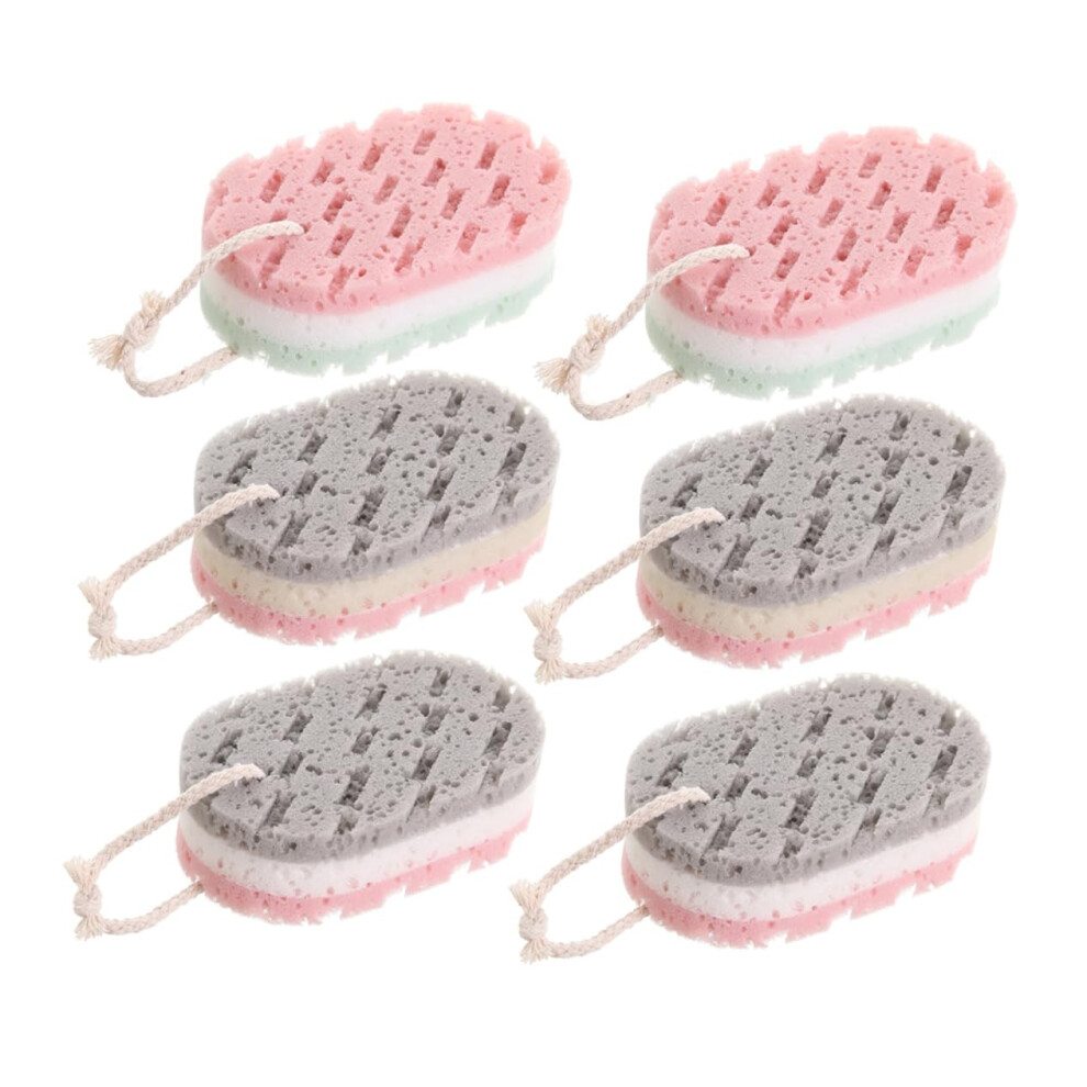 6Pcs Soft Bath Sponge Body Scrubber for Adults Gentle Exfoliation Rich Lather Travel Size Set