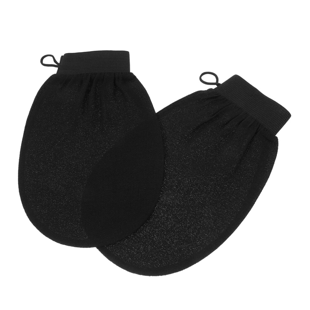 Black Exfoliating Gloves With Gentle Deep Scrub Mitt For Shower And Bath Dead Skin Removal