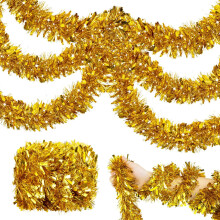 Christmas Tinsel Garland 40Ft Shiny Gold Thick Fluffy Streamers for Christmas Tree Indoor Outdoor