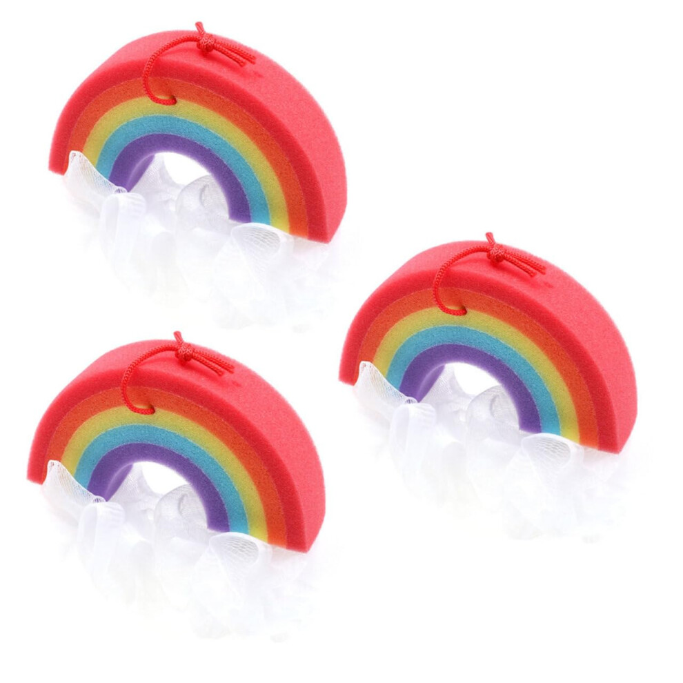 Rainbow Bath Sponge 3Pack, Soft Exfoliating Body Scrubber for Gentle Skin and Rich Lather