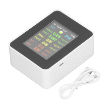 Geavanceerde luchtkwaliteitsmonitor voor binnen met kleuren-lcd-display, AQI-smileygezicht, CO2-alarm, realtime PM2.5-detectie,