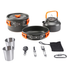 Høj kvalitet, hårdanodiseret aluminium, letvægts, stabelbart grydesæt, non-stick, udendørs madlavningssæt, holdbart, foldbart, multifunktionelt