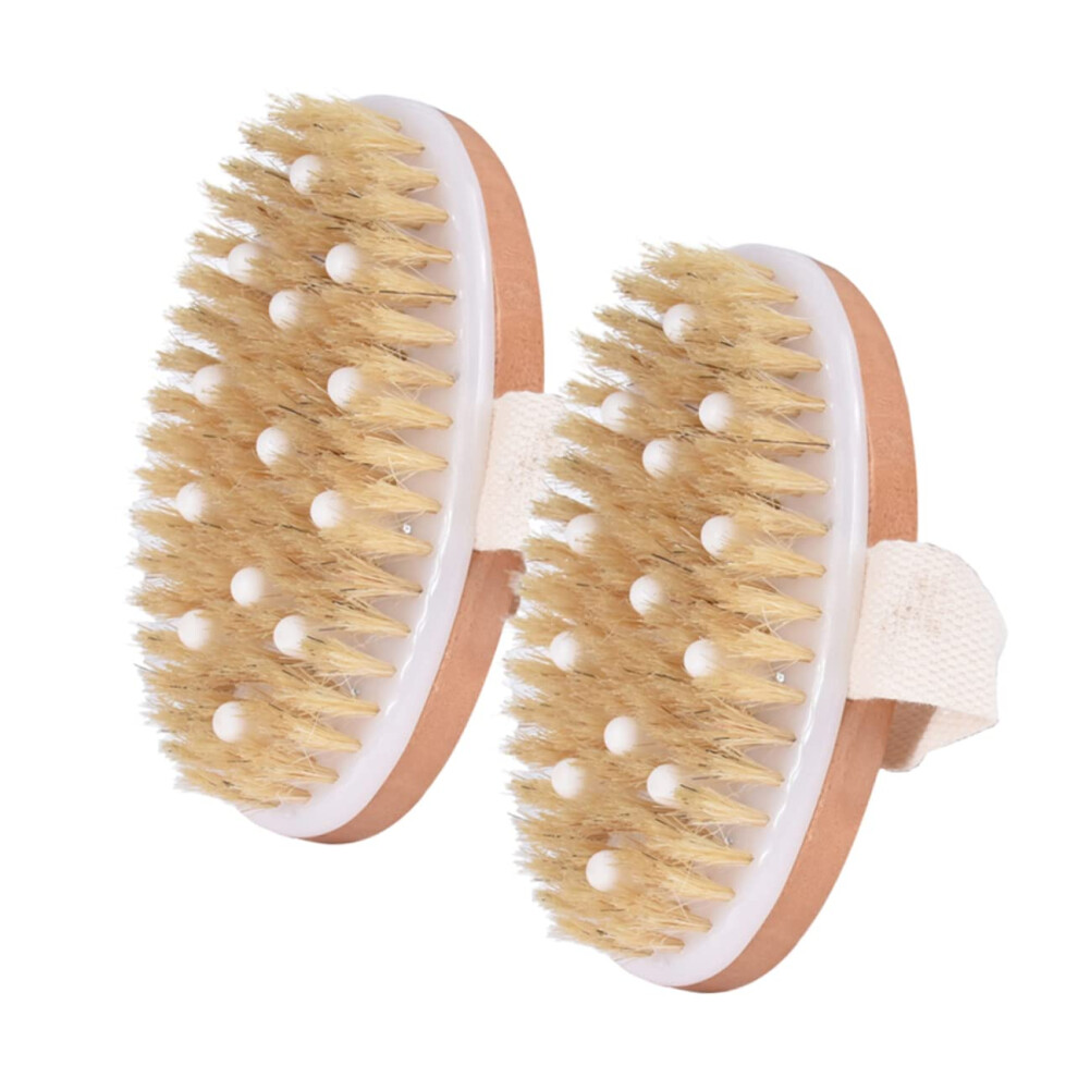 Natural Bristle Back Scrubber with Long Handle for Shower and Bath, Gentle Exfoliation, 2pcs