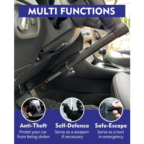 Steering Wheel Lock Car AntiTheft Device, Adjustable Pedal Brake Security Tool with Keys, Flower Grey 1