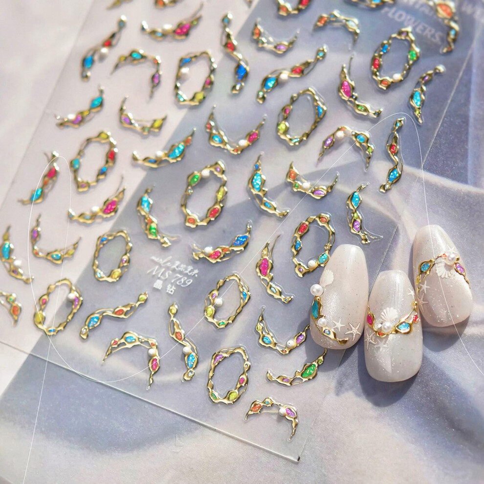 Gold 5D Gem Nail Art Stickers For Women, Selfadhesive Embossed Nail Decals For Diy Nails