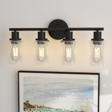 Bathroom Vanity Light, 4Light Matte Black Fixture with Clear Glass Shades, Modern Wall Sconce Over Mirror