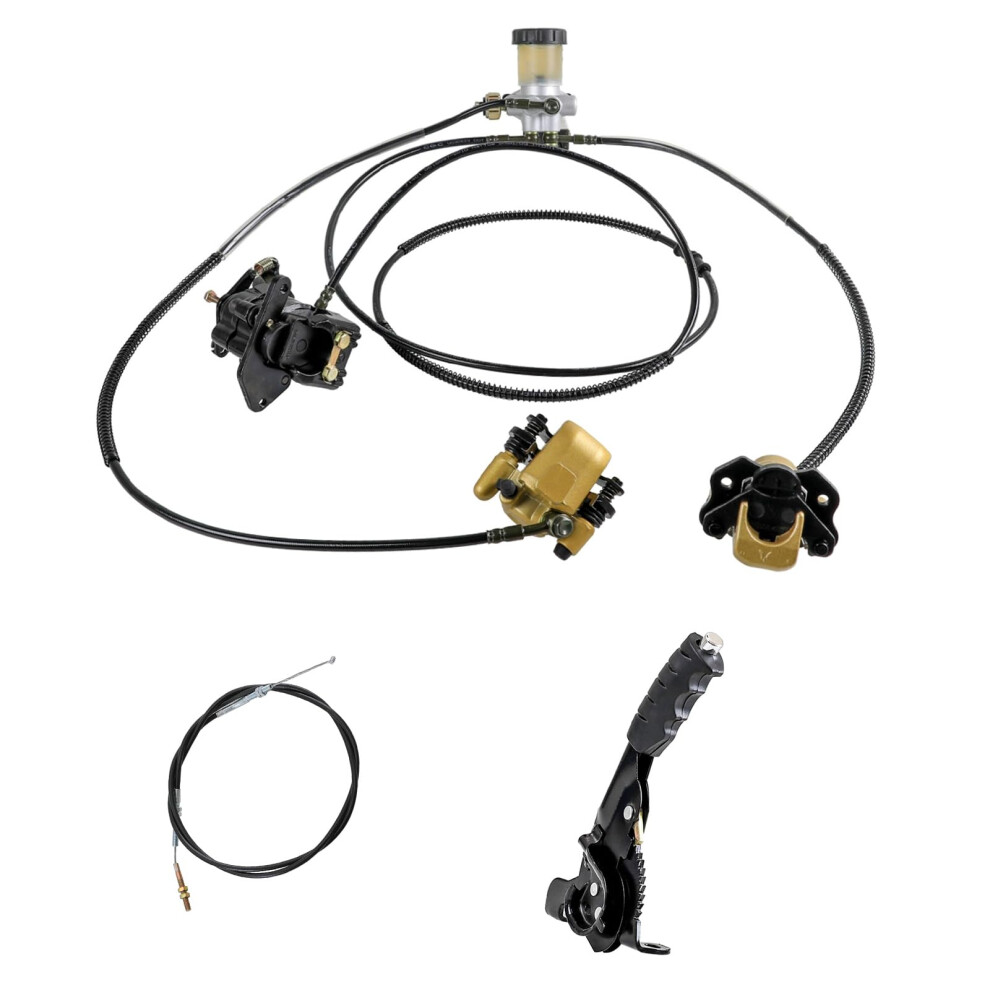 Go Kart Hydraulic Brake Kit With Twin Caliper Assembly Hand Lever And Cable For Atv Utv Buggy 9092120476514