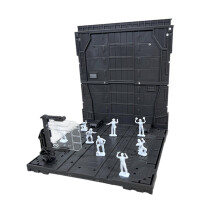 Modular Garage Battle Diorama Scene Base for Action Figures and Robots with Realistic Backdrop, Style A