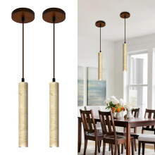 2PCS Japanese Wabisabi Yellow Travertine Pendant Light Wooden LED Chandelier for Bedroom Dining
