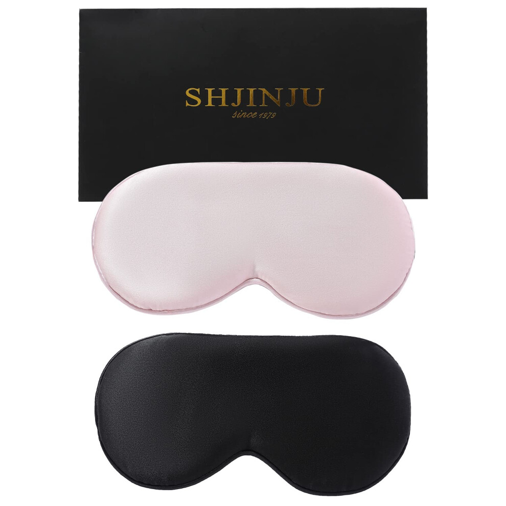 Light/Black 2Pack 100% Natural Mulberry Silk Sleep Mask, Adjustable Eye Mask For 360 Blocking, And Pink