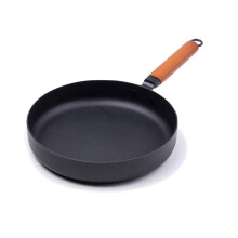 Nonstick Wok Pan 27cm Cast Iron Skillet with Wooden Handle for Gas and Induction Cooking