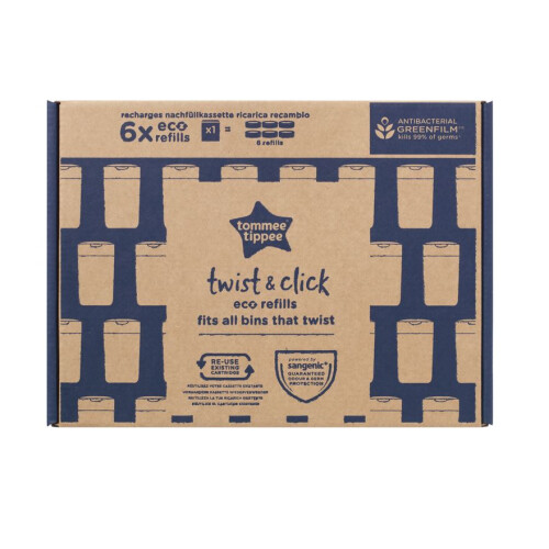 Tommee Tippee Tommee Tippee Twist and Click Advanced Nappy Bin Eco Refills Pack of 6