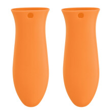 2pcs Silicone Pot Handle Holders Cast Iron Skillet Covers Heat Resistant NonSlip Orange