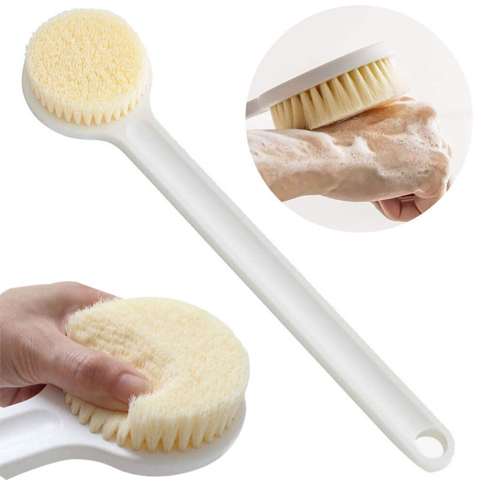 Long Handle Back Scrubber Bath Body Brush with Soft Exfoliating Bristles and NonSlip Grip, White