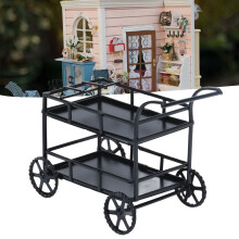 Chariot de service miniature à l'échelle 1:12, en métal, 10 x 5 x 7,3 cm